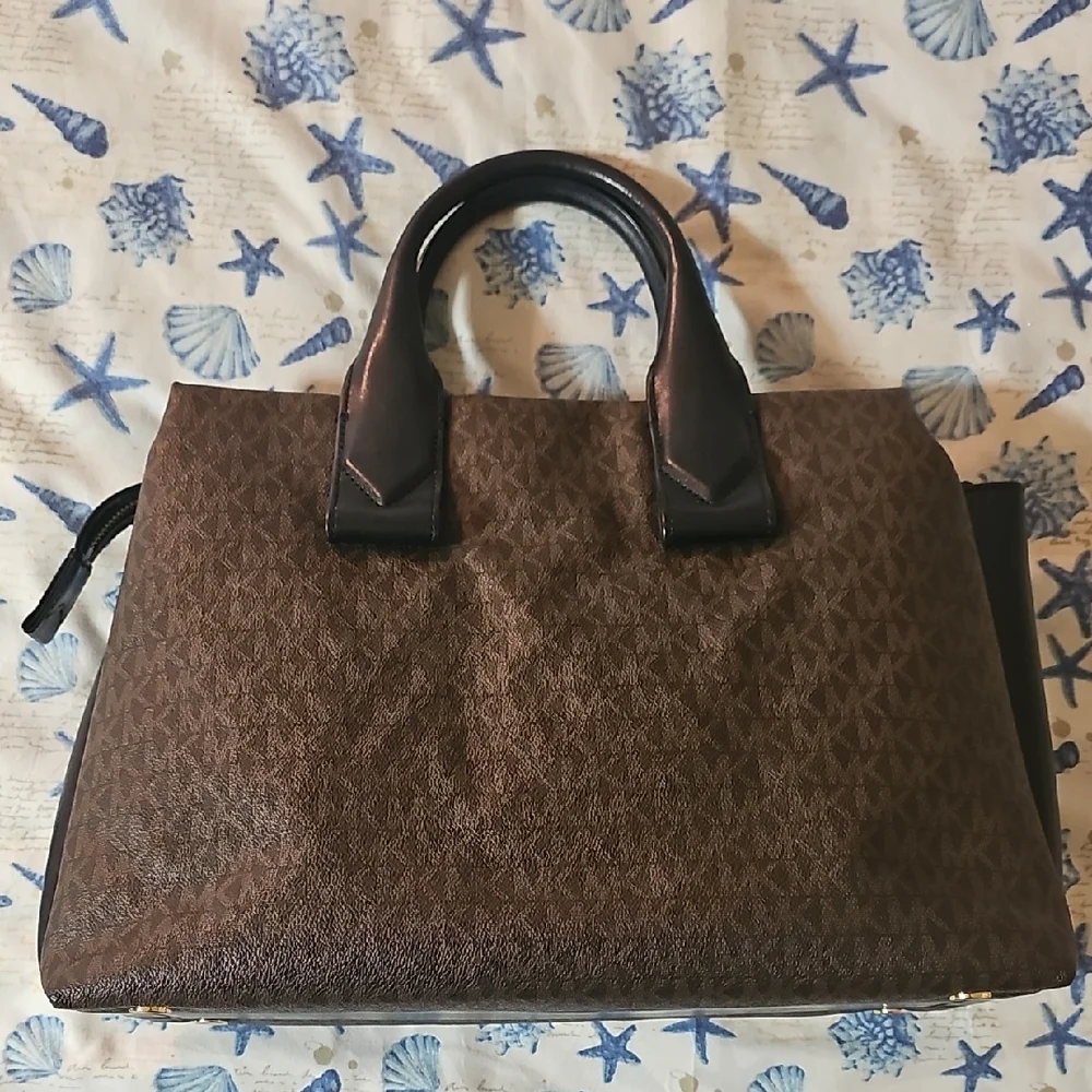 Michael Kors Black/Brown Logo Rollins LARGE Satchel - Picture 7 of 13